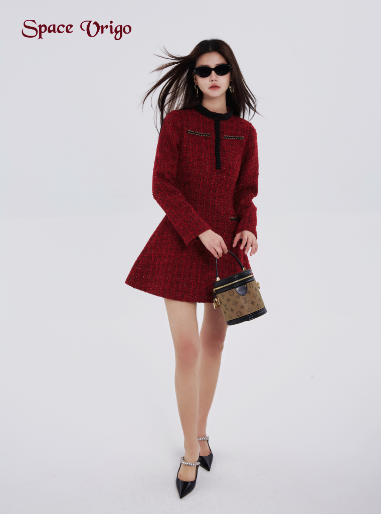 Encore red winter new fashion fashion chic chic slim bag hip ultra figure long sleeve tweed dress