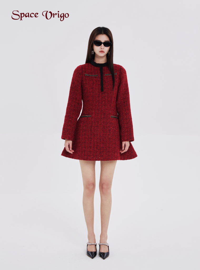 Encore red winter new fashion fashion chic chic slim bag hip ultra figure long sleeve tweed dress
