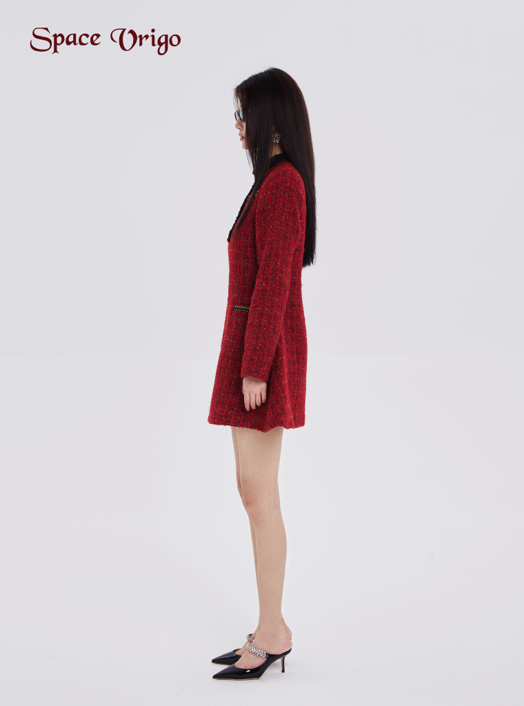 Encore red winter new fashion fashion chic chic slim bag hip ultra figure long sleeve tweed dress