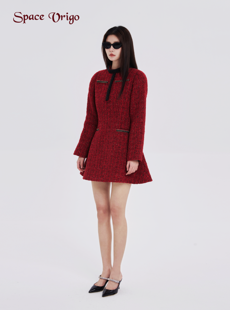 Encore red winter new fashion fashion chic chic slim bag hip ultra figure long sleeve tweed dress