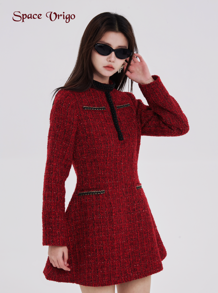 Encore red winter new fashion fashion chic chic slim bag hip ultra figure long sleeve tweed dress